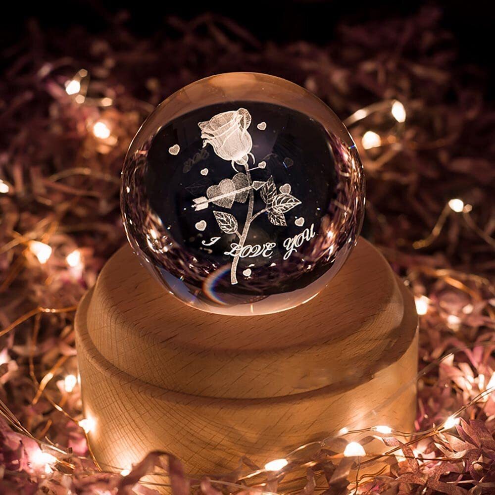 9302 3D Crystal Ball Music Box,Luminous Rotating Musical Box